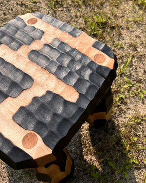 Hand Chiseled Square Maple Milking Stool