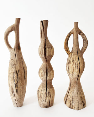 Oak Wood Whittled Vases
