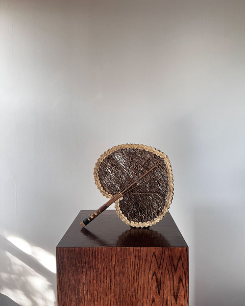 Load image into Gallery viewer, Antique Bamboo and Straw Hand Fan
