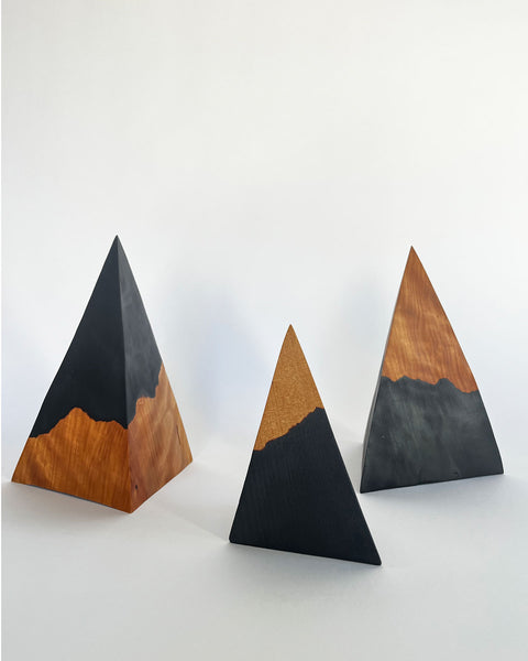 Load image into Gallery viewer, Korean Birch Half Charred &quot;Remaining&quot; Triangle Sculpture
